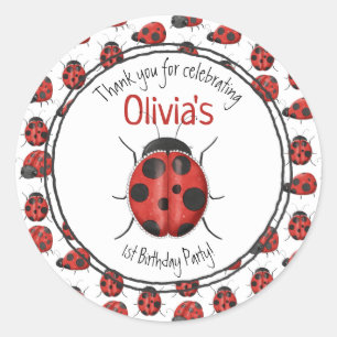 Cute Black Red Ladybug Pattern Hartelijk dank Ronde Sticker