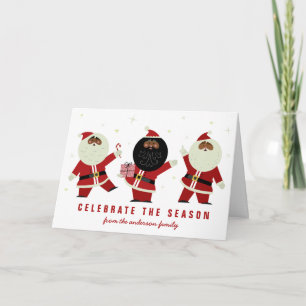 Cute Black Santa Party on White Background Kaart