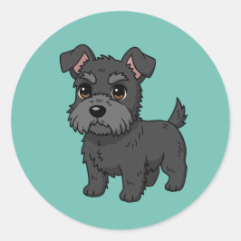 Cute Black Scottish Terrier Dog Green Ronde Sticker