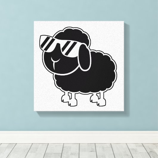 Cute Black Sheep Cartoon Canvas Afdruk (Insitu (Houten vloer))