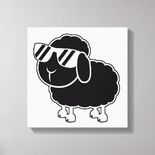 Cute Black Sheep Cartoon Canvas Afdruk