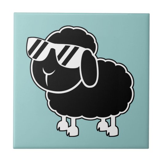 Cute Black Sheep Cartoon Tegeltje (Voorkant)