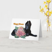 Cute Black Shepherd Pup Mum Flowers Paast Kaart (Gele Bloem)