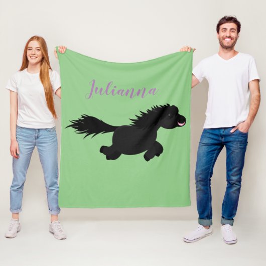 Cute black shetland pony illustration fleece deken (In situ)