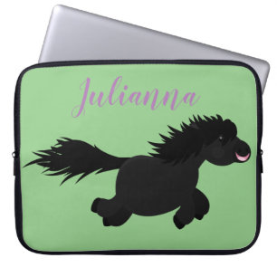Cute black shetland pony illustration laptop sleeve