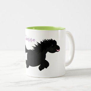 Cute black shetland pony illustration tweekleurige koffiemok