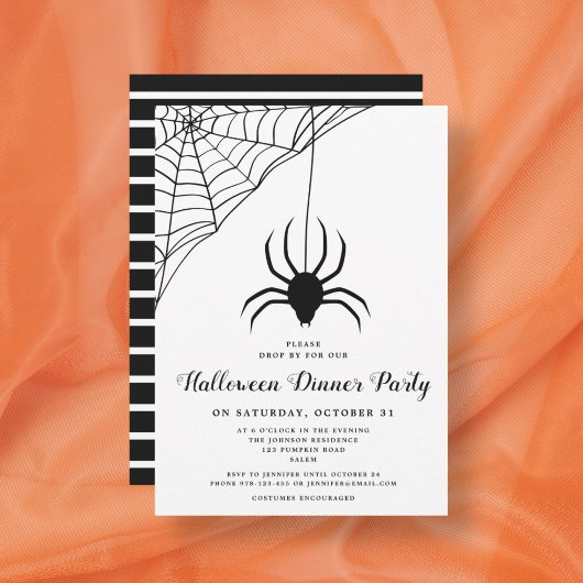 Cute Black Spider Halloween Dinner Party Kaart