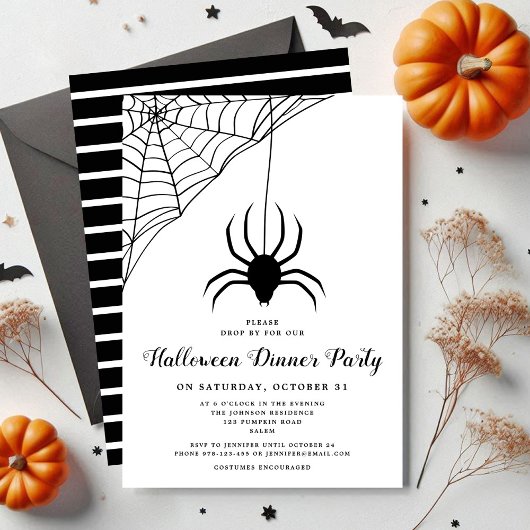Cute Black Spider Halloween Dinner Party Kaart