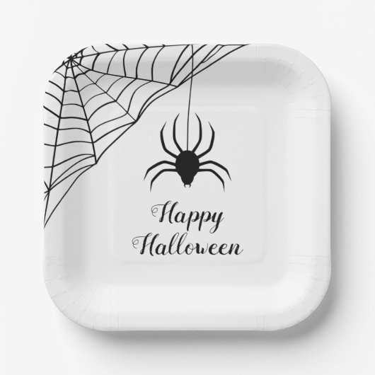 Cute Black Spider Happy Halloween Papieren Bordje (Voorkant)