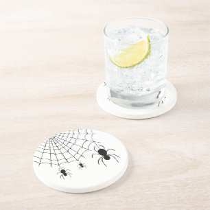Cute Black Spider Web Halloween Zandsteen Onderzetter