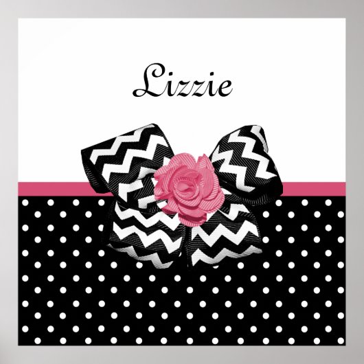 Cute Black Stippen Roze roze roodroos Chevron Bow  Poster (Voorkant)