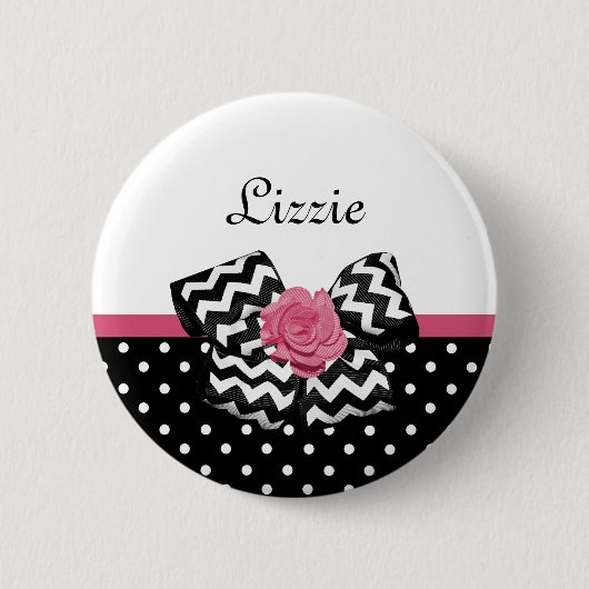 Cute Black Stippen Roze roze roodroos Chevron Bow Ronde Button 5,7 Cm (Voorkant)