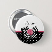 Cute Black Stippen Roze roze roodroos Chevron Bow Ronde Button 5,7 Cm (Voorkant /achterkant)