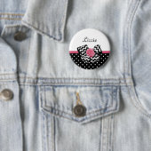 Cute Black Stippen Roze roze roodroos Chevron Bow Ronde Button 5,7 Cm (In situ)