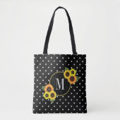 Cute Black  Sunflower Polka Dots Monogram Draagtas (Voorkant)