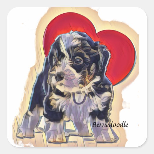 Cute Black Tan Bernedoodle Vierkante Sticker (Voorkant)