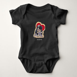 Cute Black Tan PopArt Bernedole Digital Heart Romper
