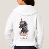 Cute Black Unicorn met Flowers Waterverf Unicorn (Achterkant)