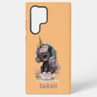 Cute Black Unicorn met Flowers Waterverf Unicorn