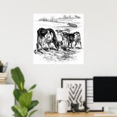 Cute black white boerderij koeien decor poster vin (Thuiskantoor)