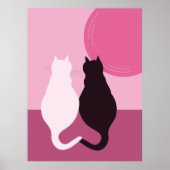 Cute Black & White Cat Pair bij roze Sunset Poster (Voorkant)