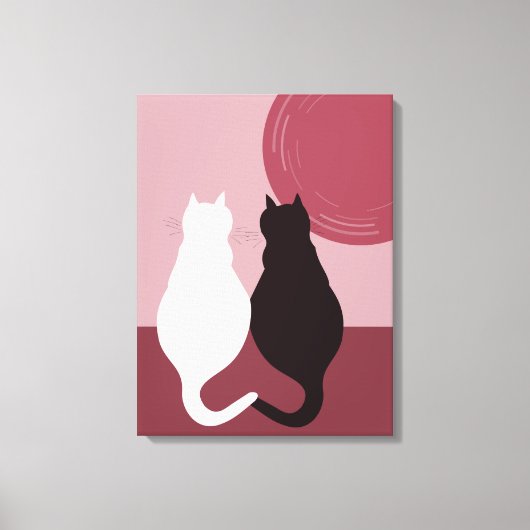 Cute Black & White Cat Pair Sunset Canvas Afdrukke (Voorkant)