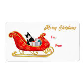 Cute Black White Cat Sleigh Gift Label (Voorkant)