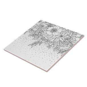 Cute Black White floral doedles and confetti Tegeltje