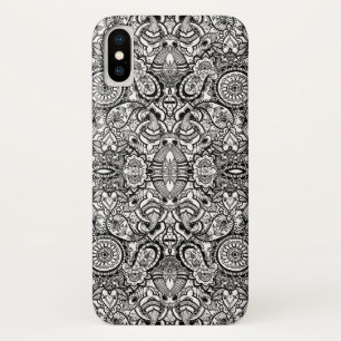 Cute black white floral paisley iPhone x hoesje