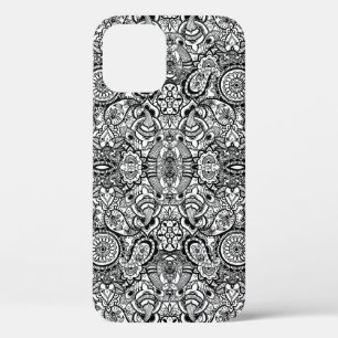 Cute black white floral paisley iPhone 12 hoesje