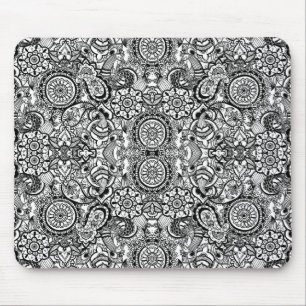 Cute black white floral paisley muismat