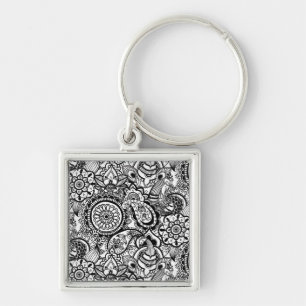 Cute black white floral paisley sleutelhanger