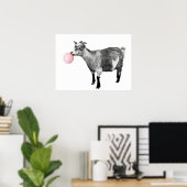 Cute Black White Goat Bubble Gum Nursery Child Poster (Thuiskantoor)