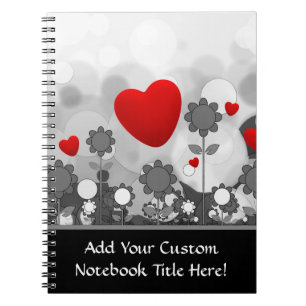 Cute Black/White/Grey Flowers met Big Red Heart Notitieboek