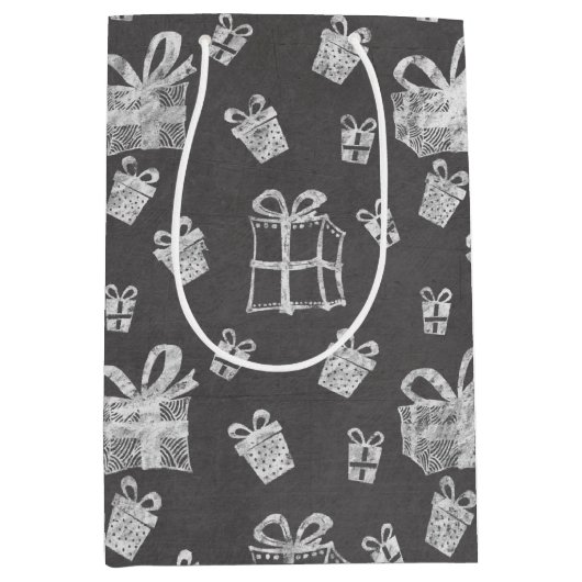 Cute Black & White Kerstmis Present Chalkboard Medium Cadeauzakje (Voorkant)