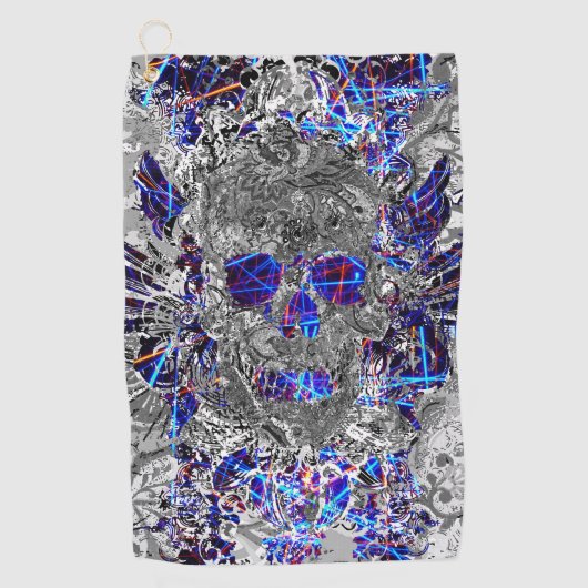 Cute black white kleurful neon skull licence bord golfhanddoek (Voorkant)