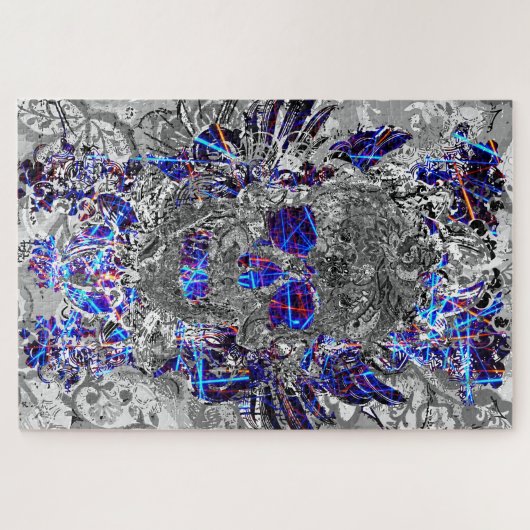 Cute black white kleurful neon skull licence bord legpuzzel (Horizontaal)