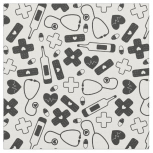 Cute Black White Neurse Doctor Patroon Stof
