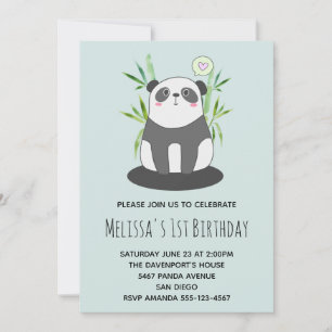 Cute Black & White Panda in Bamboo Birthday Kaart