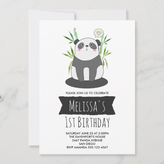 Cute Black & White Panda in Bamboo Birthday Kaart (Voorkant)
