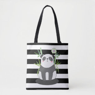Cute Black & White Panda in Bamboo Draagtas