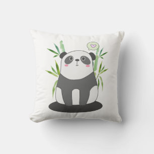 Cute Black & White Panda in Bamboo Kussen