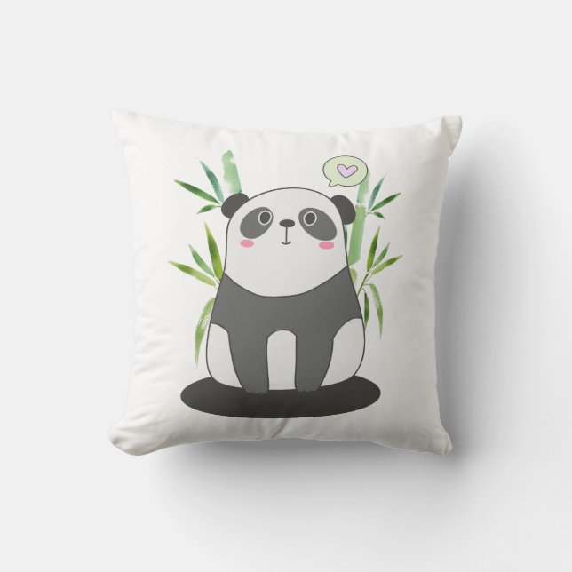 Cute Black & White Panda in Bamboo Kussen (Voorkant)