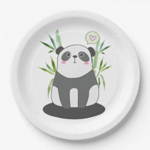 Cute Black & White Panda in Bamboo Papieren Bordje