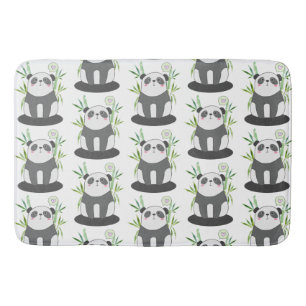 Cute Black & White Panda in Bamboo Pattern Badmat