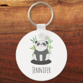 Cute Black & White Panda in Bamboo Sleutelhanger (Voorkant)