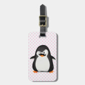 Cute Black White Penguin and Funny Mustache Bagagelabel (Voorkant verticaal)