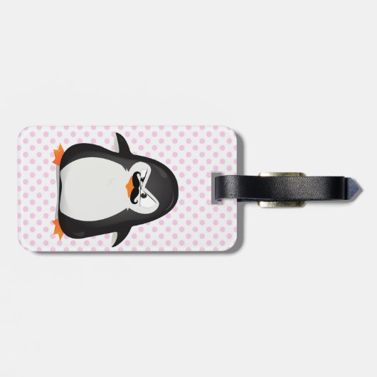 Cute Black White Penguin and Funny Mustache Bagagelabel (Achterkant horizontaal)