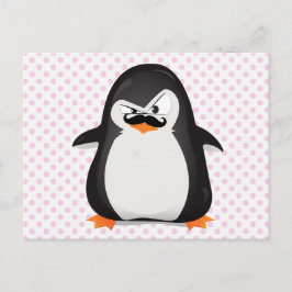 Cute Black White Penguin and Funny Mustache Briefkaart