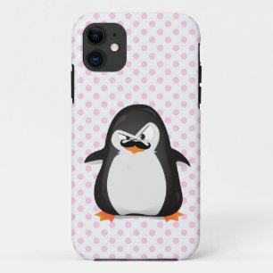 Cute Black White Penguin and Funny Mustache iPhone 11 Hoesje